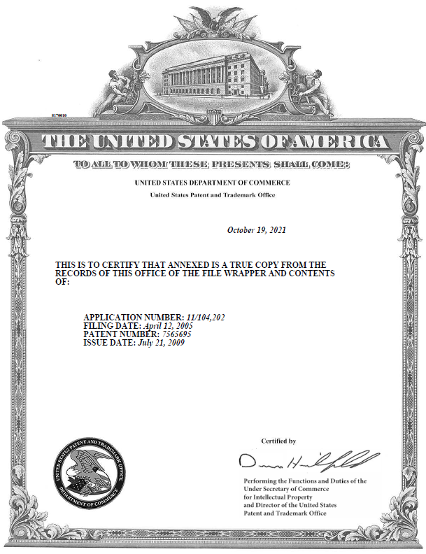 USPTO Certified File History order